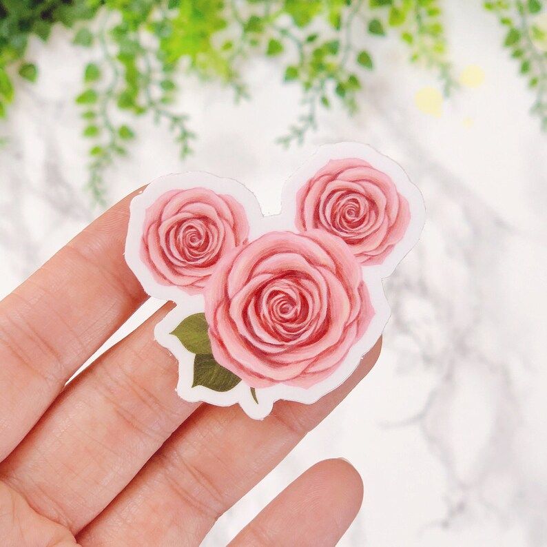 Rose-shaped Pretty Mickey Floral Sticker/ Disney Laptop Stickers Vinyl/ hidden Mickey flower wate... | Etsy (US)