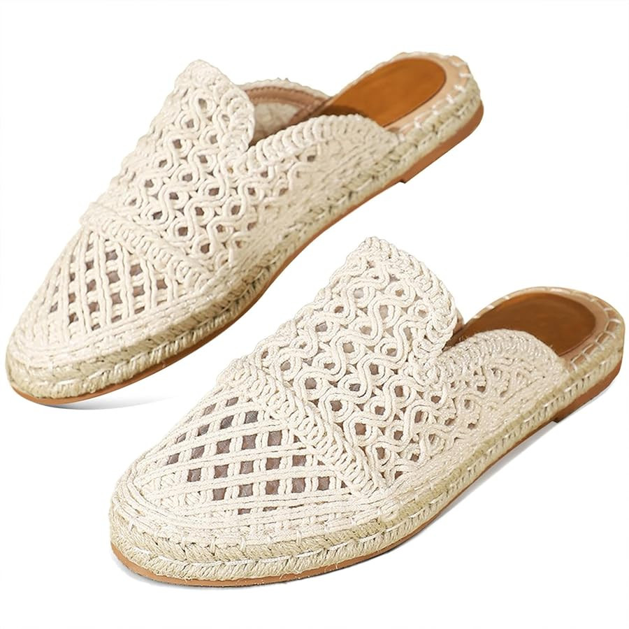 Putu Women's Espadrille Hollow Out Mules Closed Toe Slide Sandals Summer Vacation Flat Shoes | Amazon (US)