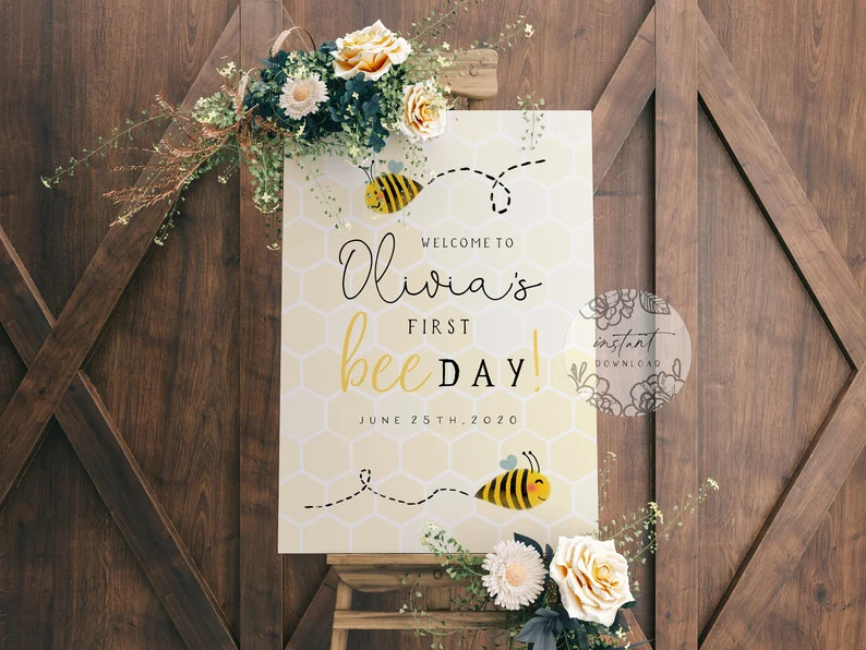 1st First Bee-Day Welcome Sign, 1st Birthday Party Welcome Sign, Digital File Welcome Sign, Insta... | Etsy (US)
