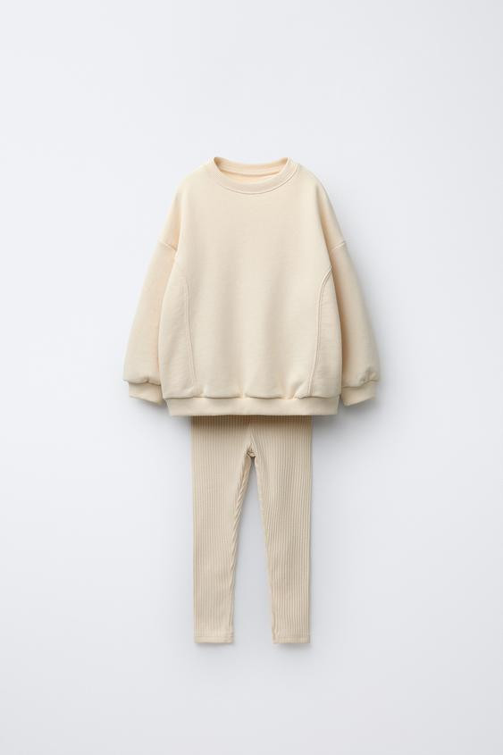 RIBBED LEGGING AND BOW SWEATSHIRT JOGGING SET | Zara US