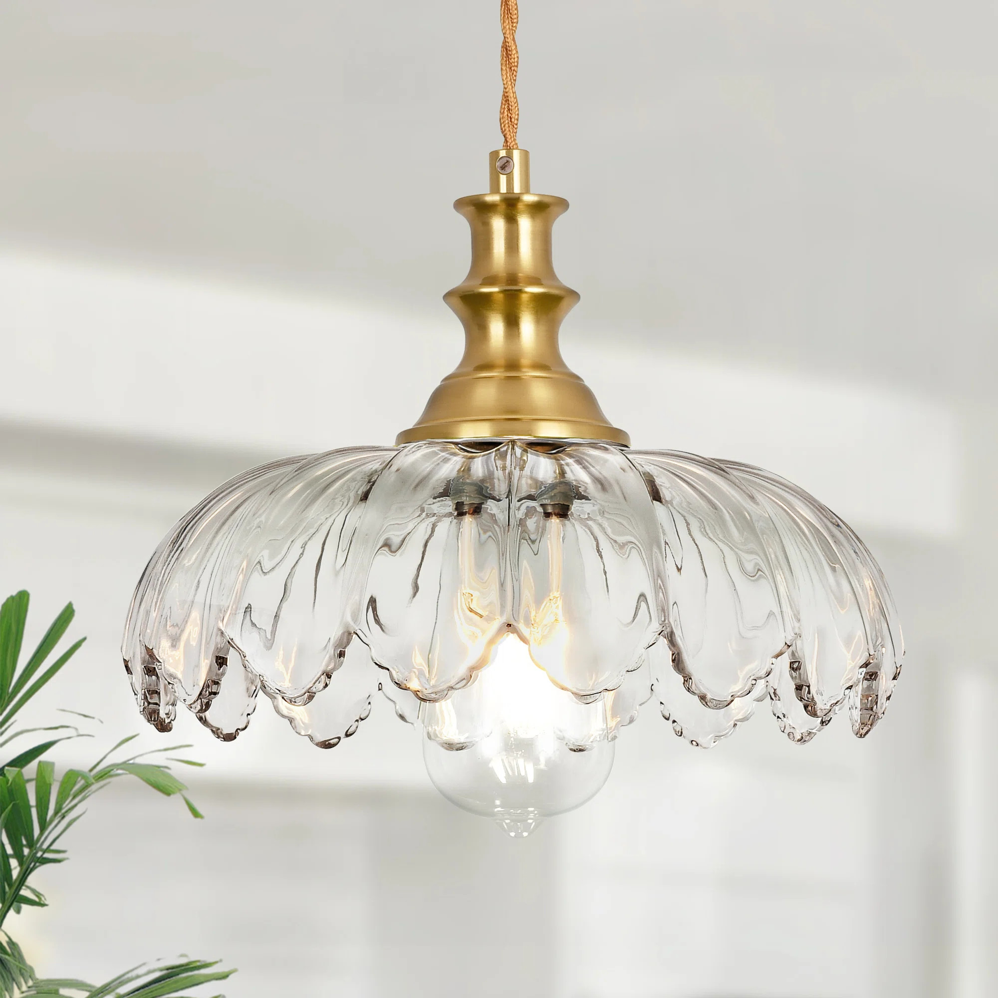 Junathean 1 - Light 10.23"Wide Gold Dome Pendant with Petal Glass Lampshade with CordByHouse of H... | Wayfair North America