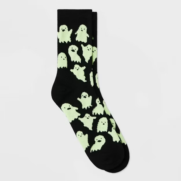 Women's Glow in the Dark Ghost Halloween Crew Socks - Hyde & EEK! Boutique™ Black 4-10 | Target