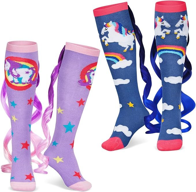 Unicorn Socks for Woman with Colorful Tail 2 Pairs Cute Animal Crazy Novelty Unicorn Tail Socks H... | Amazon (US)