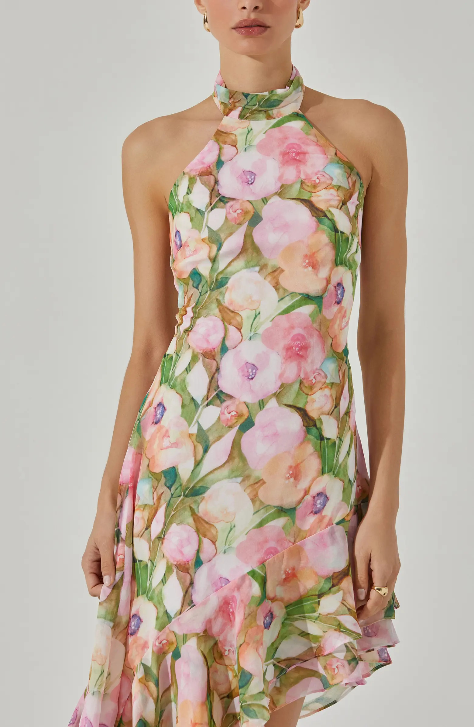 Floral Asymmetric Halter Dress | Nordstrom