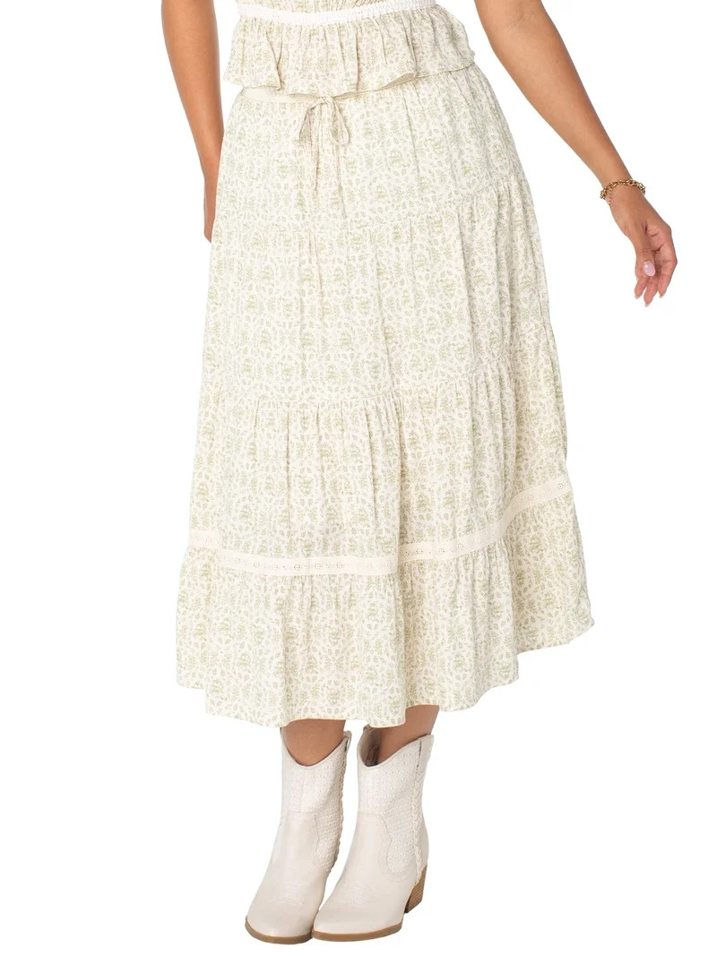 Bridgerton Celebrity Pink Women's Lace Trim Tiered Midi Skirt, Sizes XS-XXXL | Walmart (US)