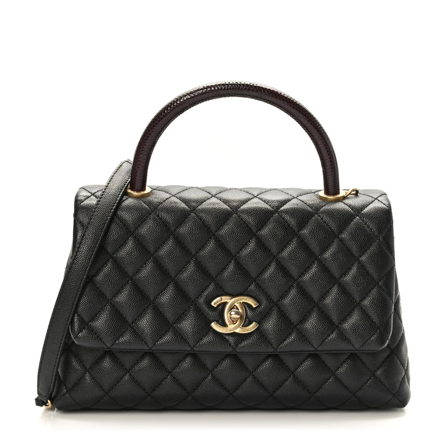 Chanel Caviar Lizard Embossed Quilted Small Coco Handle Flap Black 1406209 | FASHIONPHILE (US)