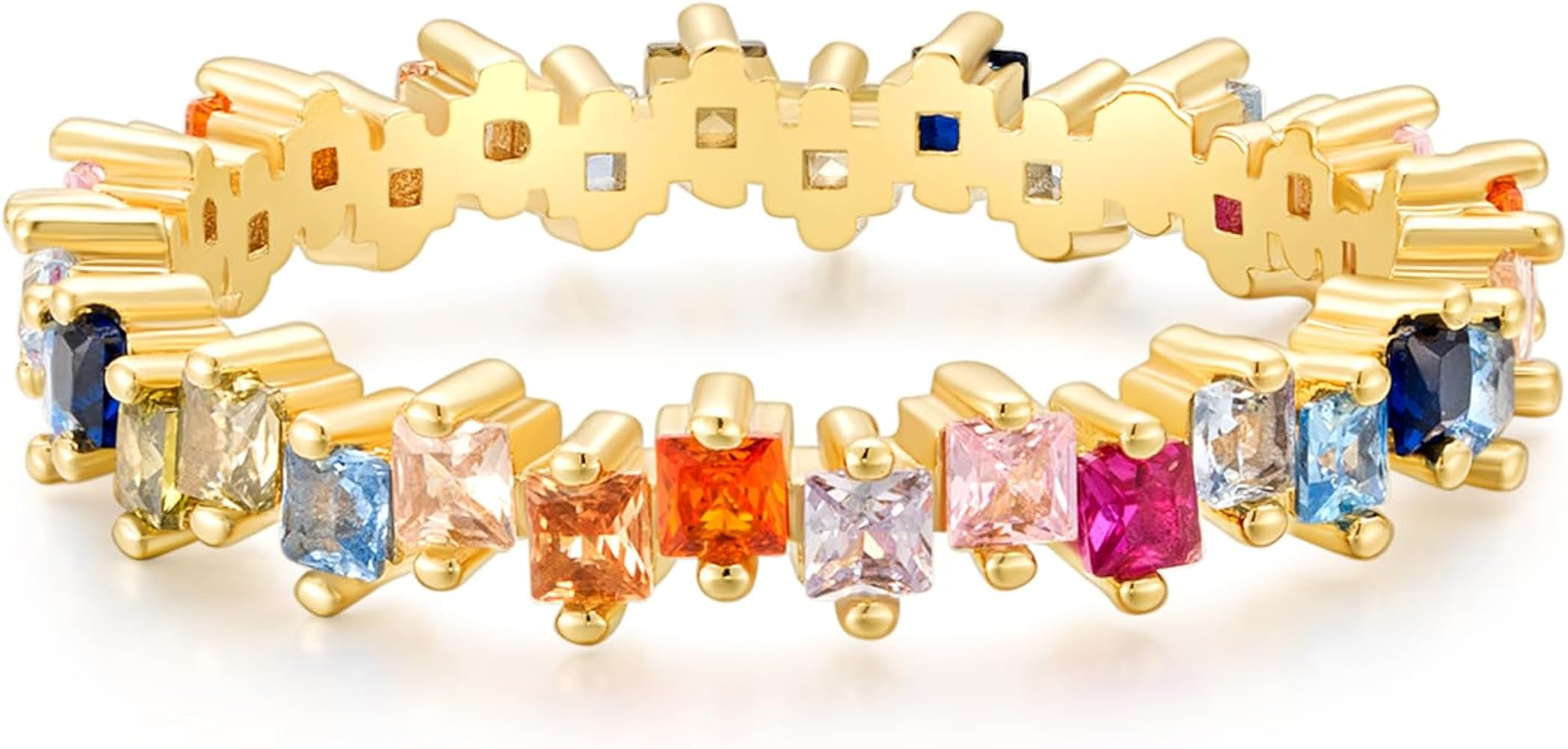 SHINYSO Rainbow Eternity Engagement Ring for Women Colorful Baguette Princess Cut Cubic Zirconia ... | Amazon (US)