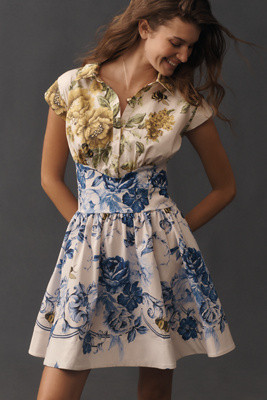 Maeve Cap-Sleeve Waisted Mini Shirt Dress | Anthropologie (US)