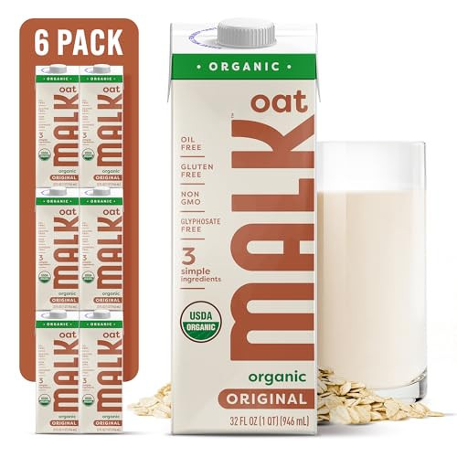 MALK Oat Milk (32oz, Pack of 6) Original Shelf Stable Organic Oat Milk, Non GMO, Dairy Free, Vegan, Plant Based, No Gums or Fillers - Barista Malk Oatmilk for Smoothies, Cereal, Creamy Lattes, Coffee | Amazon (US)
