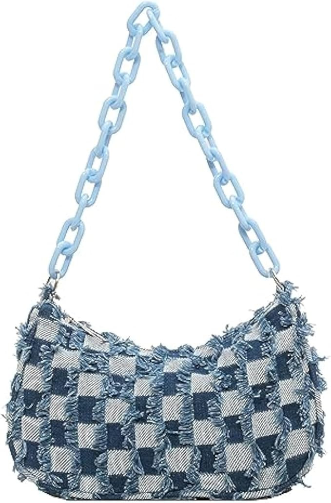 Women's Denim Plaid Shoulder Bags Small Fashion Underarm Purse Handbag Casual Retro Work Crossbod... | Amazon (US)