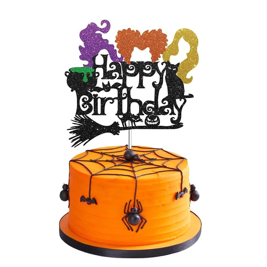 Hocus Pocus Cake Topper - 1 Count, Black, Paper, 8 inches, Birthday, Halloween, Baby Shower, Dark | Amazon (US)