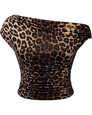 WDIRARA Women's Plus Size Leopard Ruched Tee Dolman Sleeve Asymmetrical Neck Slim T Shirt | Amazon (US)