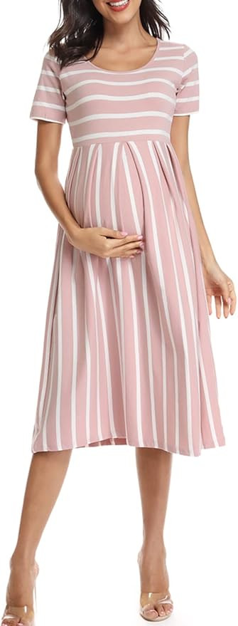 BBHoping Women’s Casual Striped Maternity Dress Short&3/4 Sleeve Knee Length Pregnancy Clothes ... | Amazon (US)