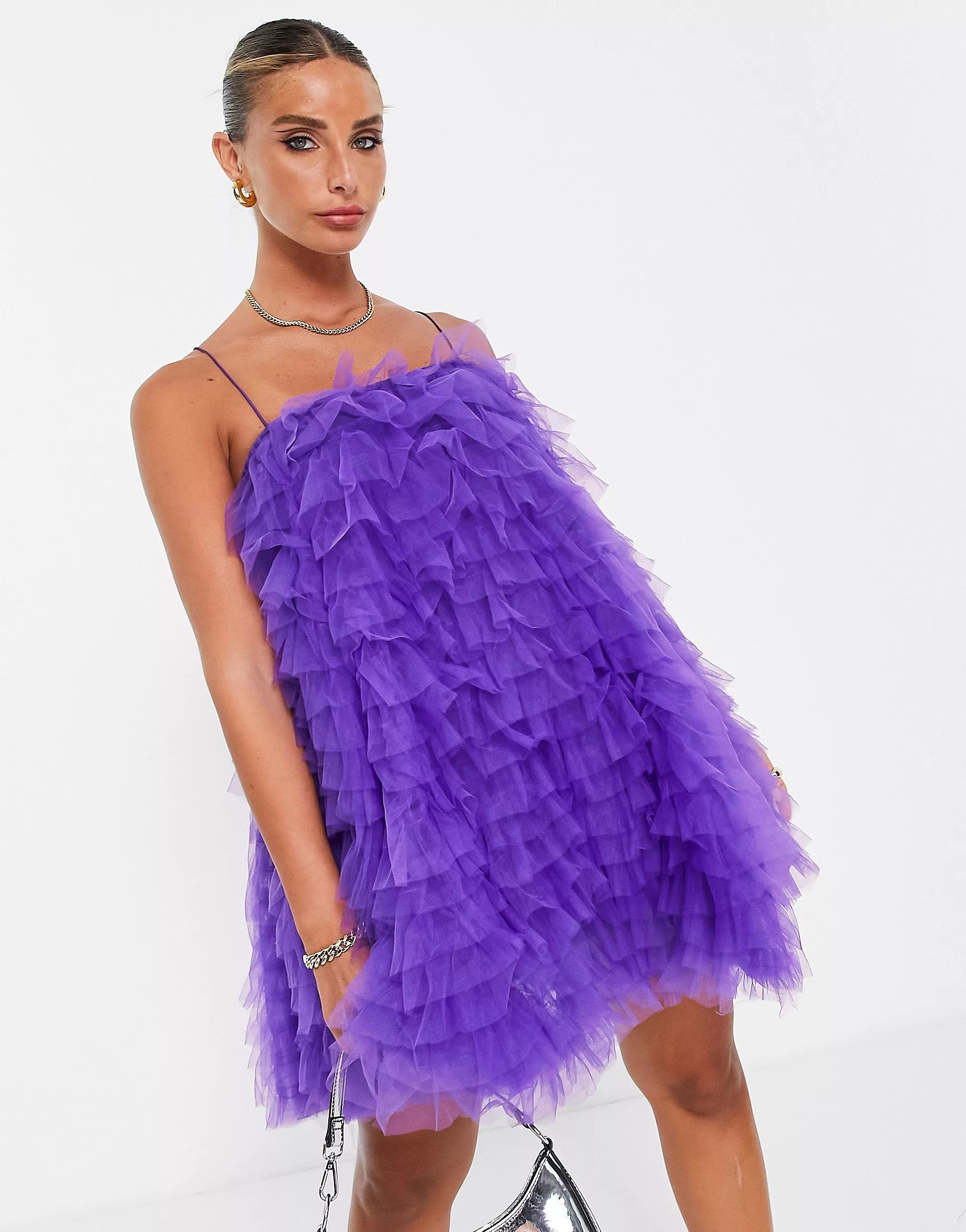 ASOS EDITION trapeze cami mini dress in tulle in purple | ASOS (Global)