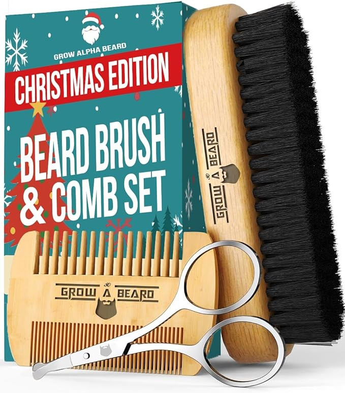 Beard Brush for Men and Comb Grooming Kit - Natural Boar Bristle Brush, Dual Action Wood Comb - G... | Amazon (US)