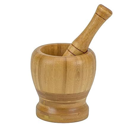 DecorRack Bamboo Mortar and Pestle, 100% Natural Bamboo Spice Grinder, Crush, Press, Mash Spices,... | Amazon (US)