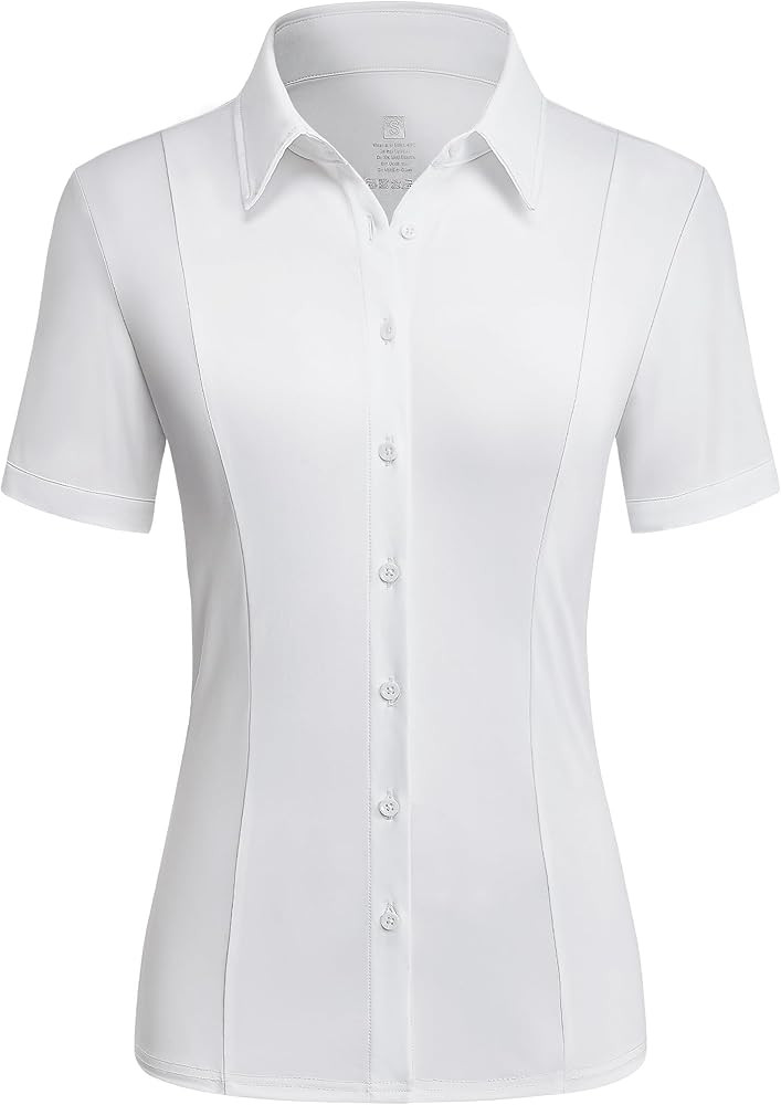 Button Down Shirts for Women Stretch Short Sleeve Dress Shirts for Women Collared Wrinkle Free Bu... | Amazon (US)