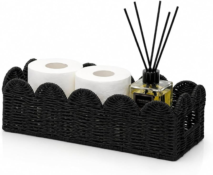 Black Scalloped Basket, Toilet Tank Tray, Back of Toilet | Amazon (US)