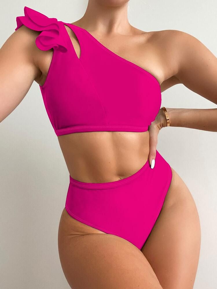 Tiered Ruffle Trim Cut-out Bikini Swimsuit | SHEIN