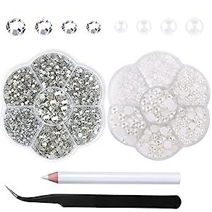 2box Rhinestones Half Pearls Beads for Crafts-Clear face Rhinestone gems Makeup Eye Jewels Tooth ... | Amazon (US)
