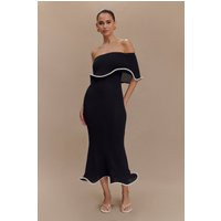 Molly Off Shoulder Knit Midi Dress - Black/White I MESHKI I Size XXS | MESHKI US