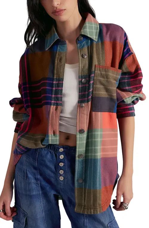 Free People We The Free Ashley Oversize Plaid Cotton Button-Up Shirt in Ginger Combo at Nordstrom, Size Small | Nordstrom