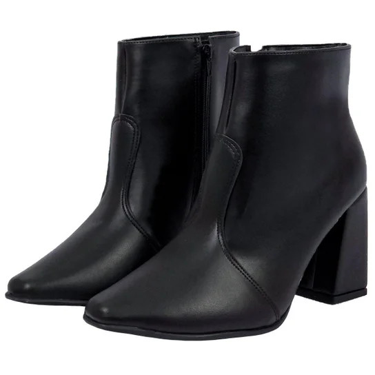 Bota Feminina Bico Fino Ziper Lateral Quadrado Coturno Salto Bloco Grosso Plataforma - Preto | Zattini (BR)