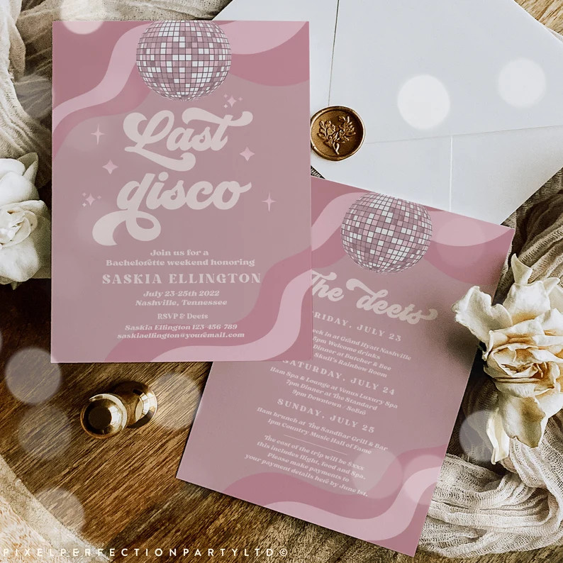 Editable Last Disco Retro Bachelorette Weekend Invitation And Itinerary Last Disco Groovy Retro 7... | Etsy (US)