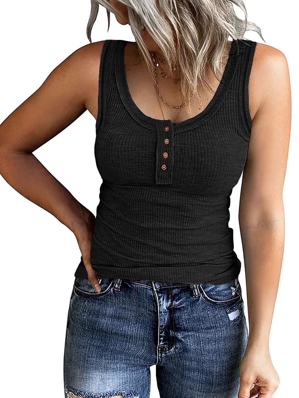 MOSHUMOSHU Henley Women Tank Tops Ribbed Summer Tops Button Down Sleeveless ShirtsUSDNow $12.99wa... | Walmart (US)
