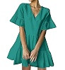 FANCYINN Women\u2019s V Neck Cute Shift Dress with Pockets Bell Sleeve Ruffle Hem Loose Swing Sum... | Amazon (US)