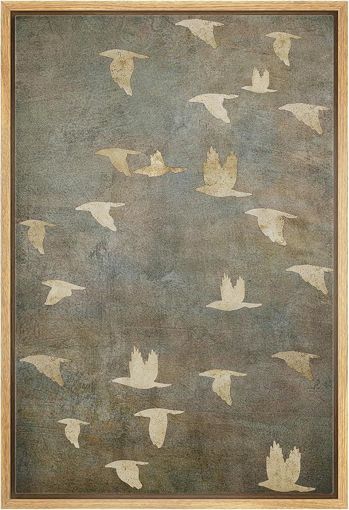 NWT Framed Canvas Print Wall Art Grunge Gold Flying Bird Collage Nature Wilderness Illustrations ... | Amazon (US)