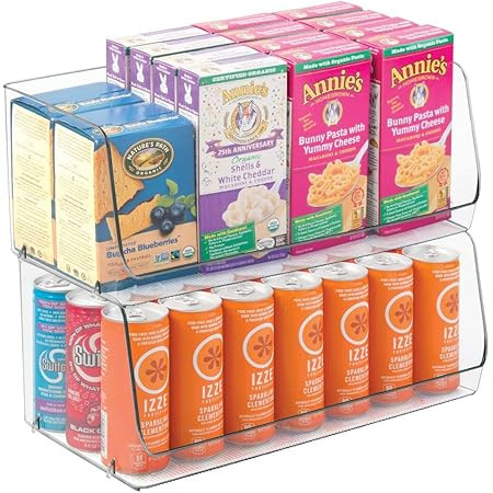 Set Of 4 Clear Pantry Organizer Bins Stackable Household Plastic Food Storage Basket with Wide Op... | Amazon (US)