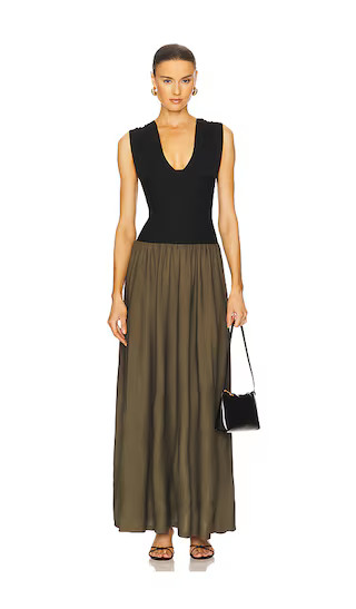 Deep V Corset Maxi Dress in Black & Fern | Revolve Clothing (Global)