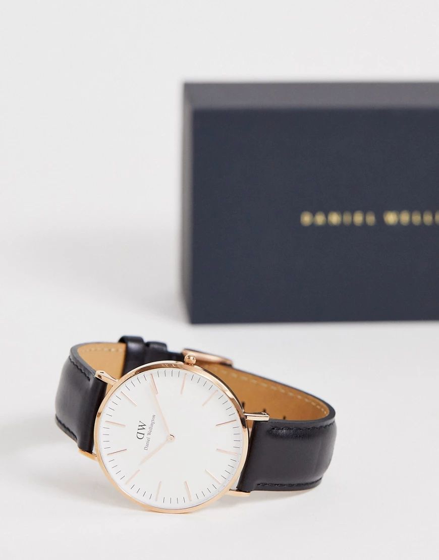 Daniel Wellington Classic Sheffield Leather Watch in Rose Gold 40mm-Black | ASOS (Global)