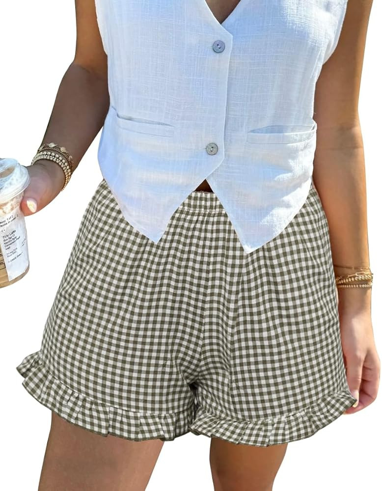 Aoulaydo Boxer Shorts for Women Pajama Gingham Shorts Casual Lounge Sleep Plaid Y2K Beach Bottoms... | Amazon (US)