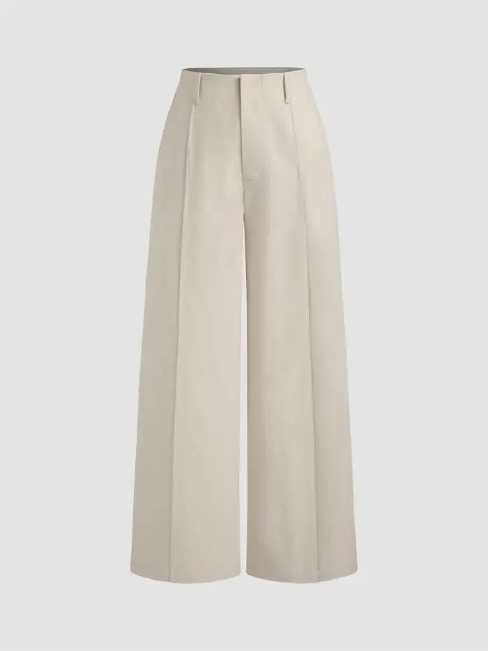 Linen-blend Linen-blend Mid Rise Pocket Solid Wide Leg Trousers For Vacation | Cider