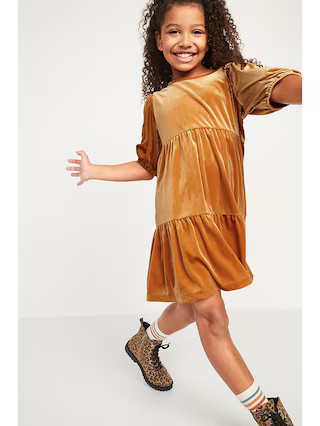 Velvet Tiered Puff-Sleeve Dress for Girls | Old Navy (US)