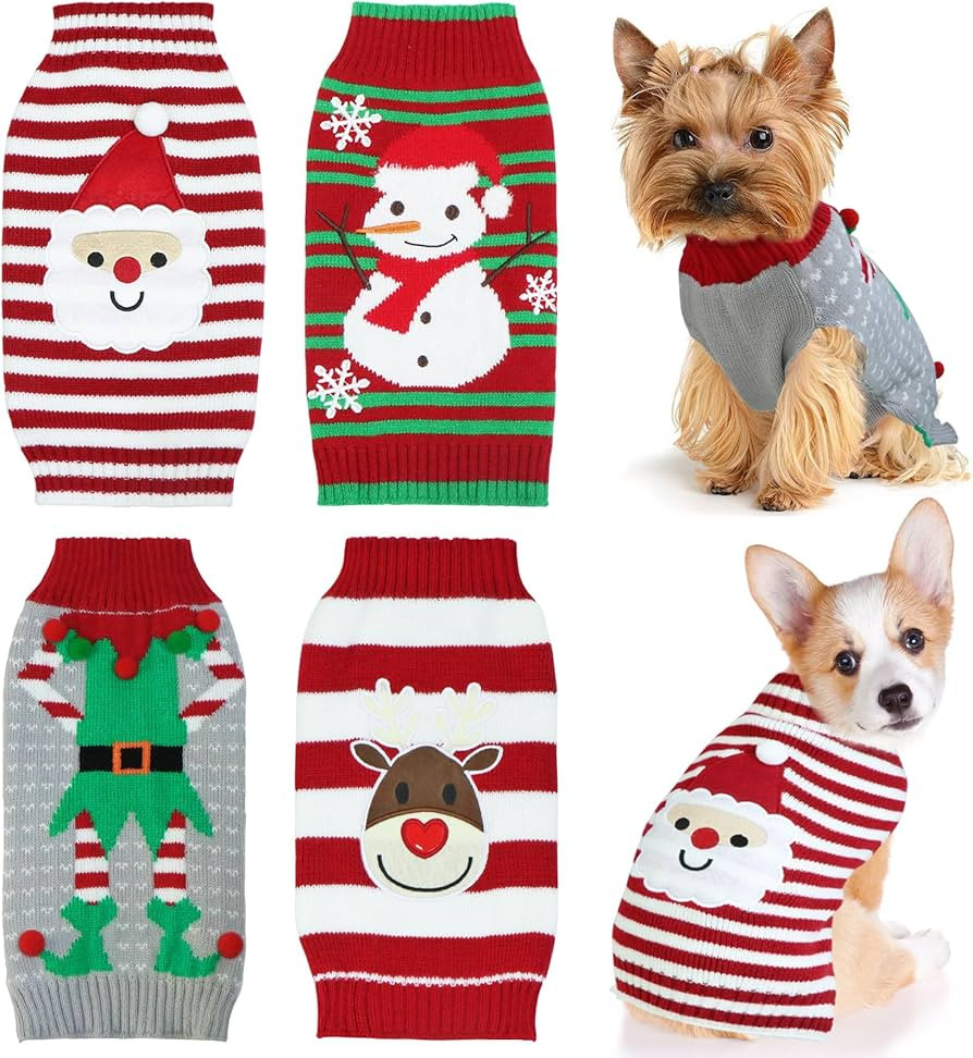 4 Pack Dog Christmas Sweater, GOYOSWA Dog Christmas Outfit Dog Holiday Sweater Santa Snowman Rein... | Amazon (US)