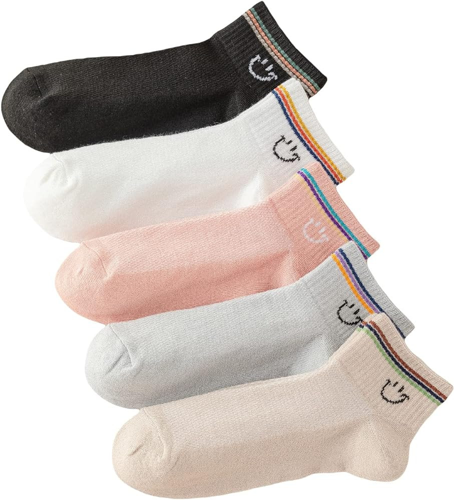 Verdusa Women's 5 Pairs Flower Embroidery Toe seamed Soft Crew Socks | Amazon (US)