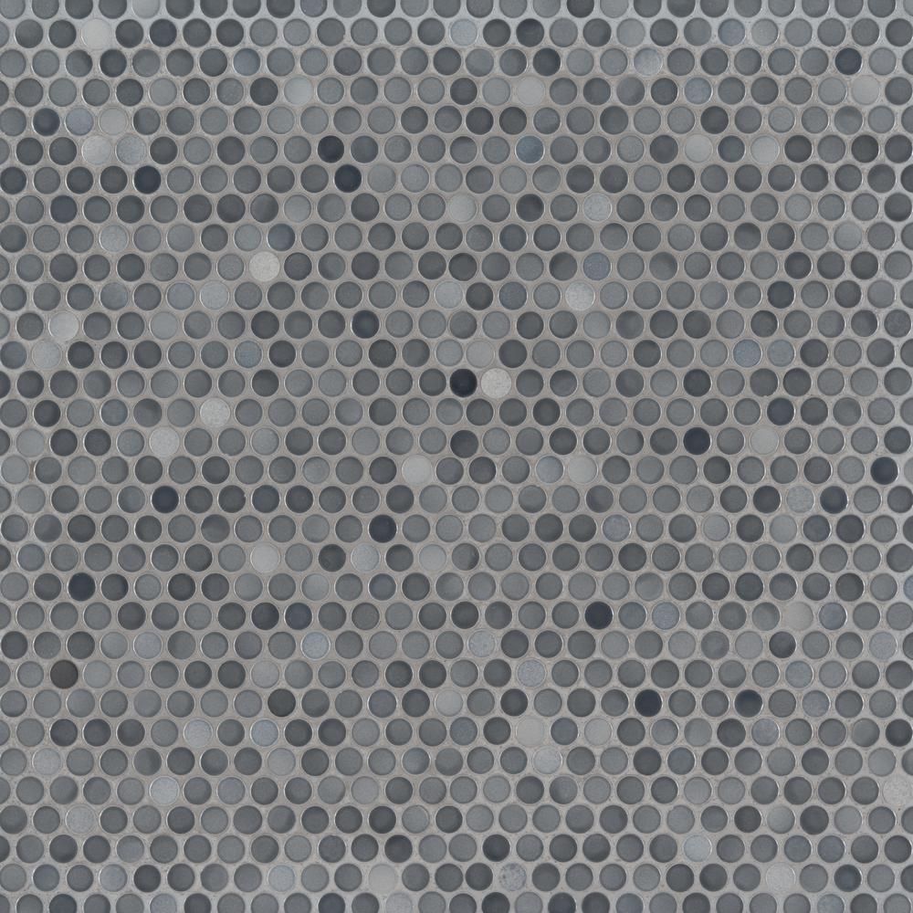 Penny Round Grigio Mix 12.2 in. x 11.3 in. x 6 mm Glossy Ceramic Mosaic Tile (14.36 sq. ft. / Cas... | The Home Depot