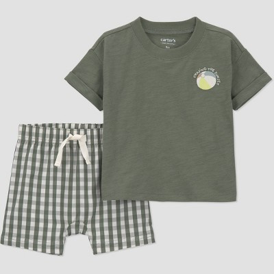 Carter's Just One You® Baby Boys' 2pc Beach Ball Gingham T-Shirt and Shorts Set - Green Newborn | Target