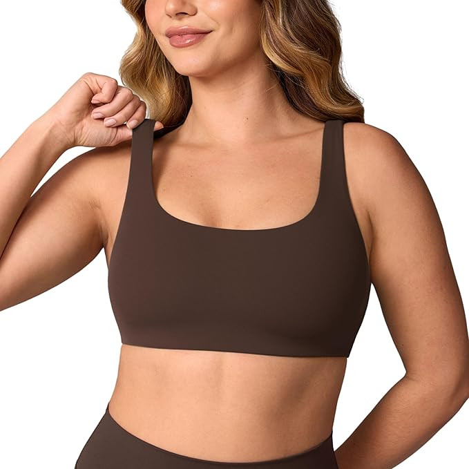 Hugcurve Double Lined No Padding Sports Bra Scoop Neck Cross Back Convertible Wireless Yoga Worko... | Amazon (US)
