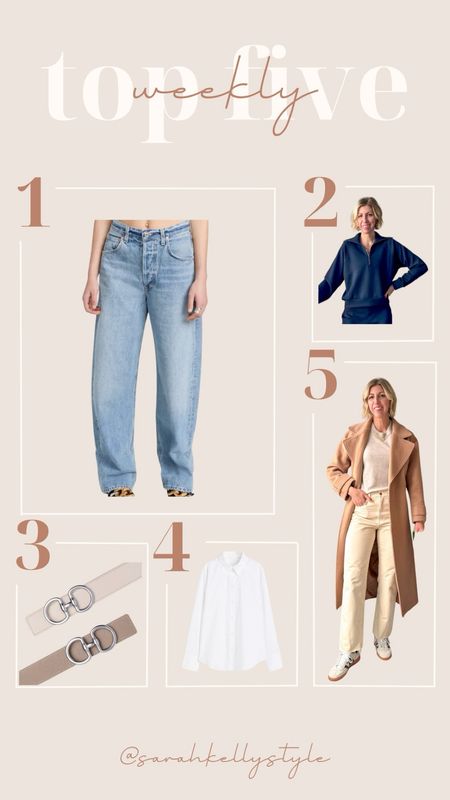 Top five best sellers from the week - High rise wide-leg jeans, Airessentials half zip, Reversible belt, Cotton button down shirt, Cream colors denim for spring and summer

#LTKstyletip #LTKSeasonal #LTKover40