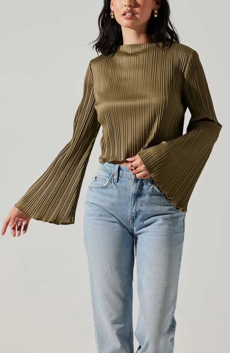 Plissé Mock Neck Long Sleeve Crop Top | Nordstrom