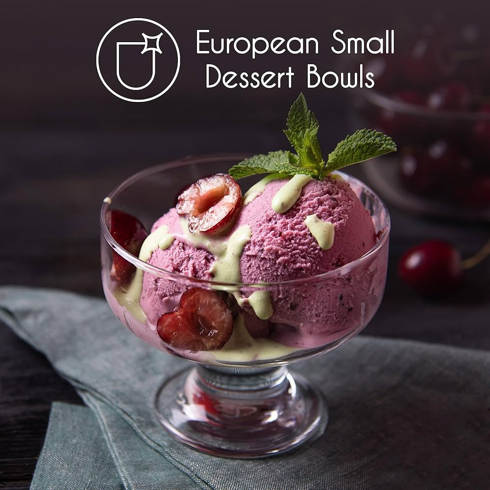 Crystalia Small Glass Ice Cream Bowl Set, Glass Dessert Cups for Trifle Parfait Sundae and Nuts, Lead-Free Footed Dessert Cups, Clear Glass Fruit Parfait Cups, Set of 4, 9 oz (Rounded) | Amazon (US)