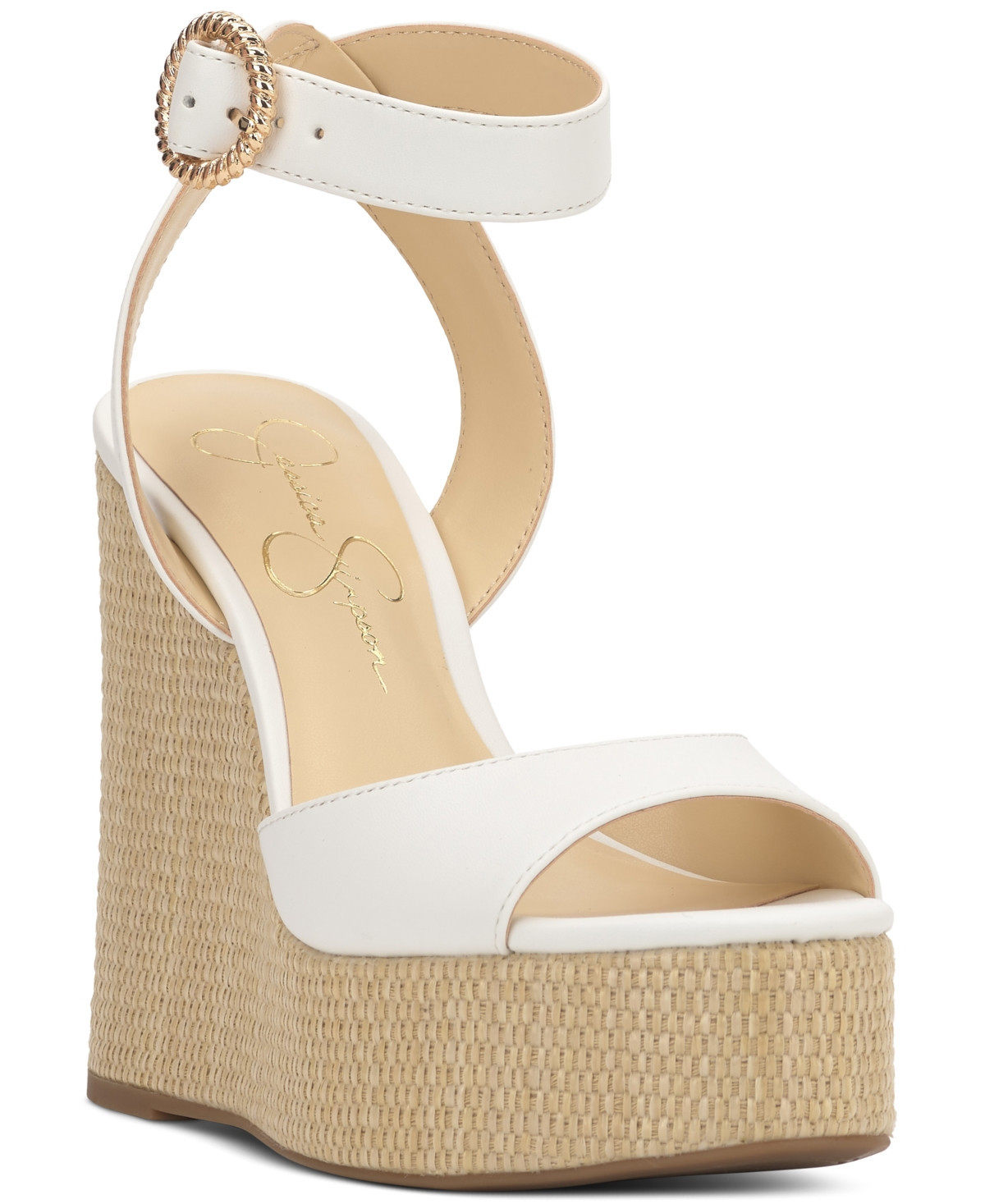 Jessica Simpson Women's Kamindi Ankle-Strap Platform Wedge Sandals - Bright White | Macy's