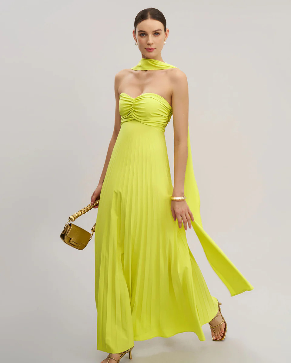 Yellow Strapless Maxi Dress | rihoas.com