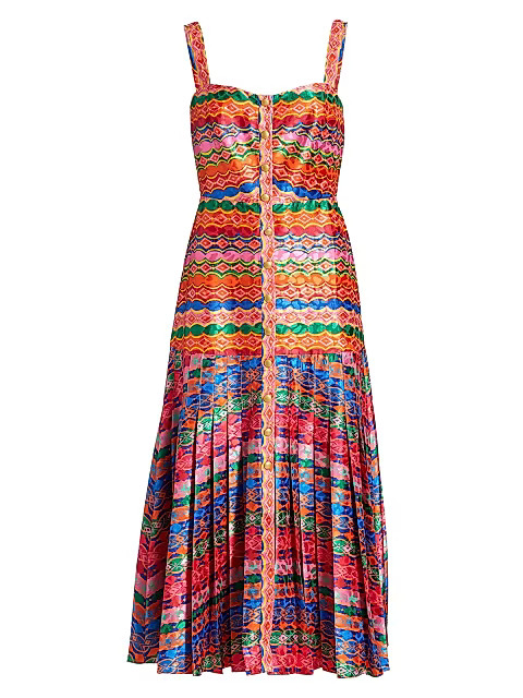 Karen Abstract Pleated Silk Midi-Dress | Saks Fifth Avenue