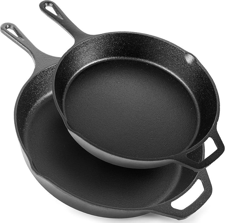 nuovva 2pcs Cast Iron Skillet Set – Pre Seasoned Skillet Frying Pan – Oven Safe Grill Cookwar... | Amazon (UK)