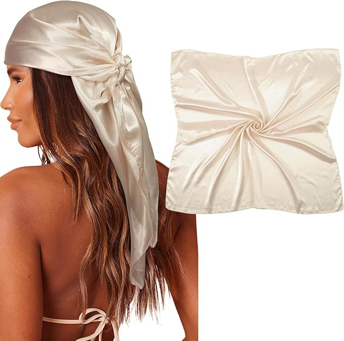 AWAYTR 35" Large Square Satin Head Scarf - Silk Hair Scarf Square Hair Bandanas Large Scarf Sleep... | Amazon (US)